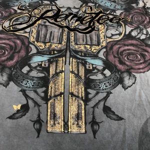 REMETEE Black Velvety Metallic Guns Roses